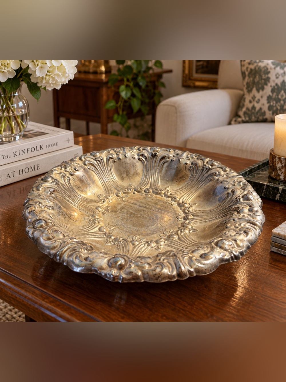 Silver plated Ornate Decorative Centerpiece Bowl - Silver Finish